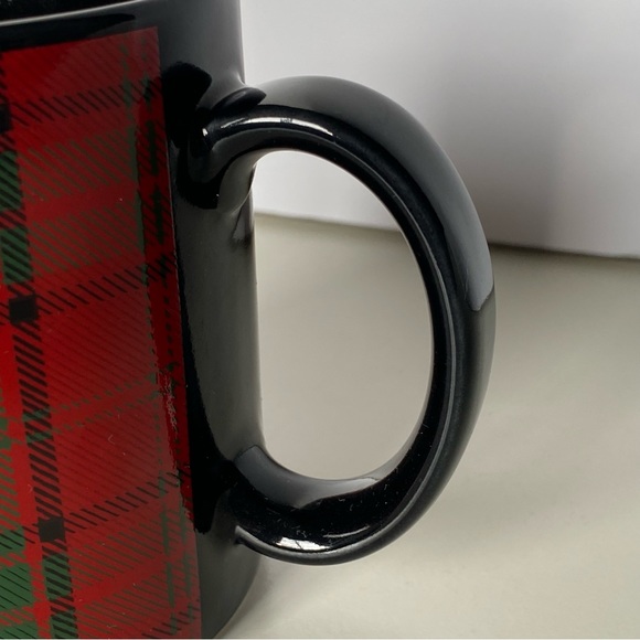 Pier 1 Mug Tartan Plaid Red Black Vintage EUC Coffee Stoneware Japan Retired - Picture 5 of 14